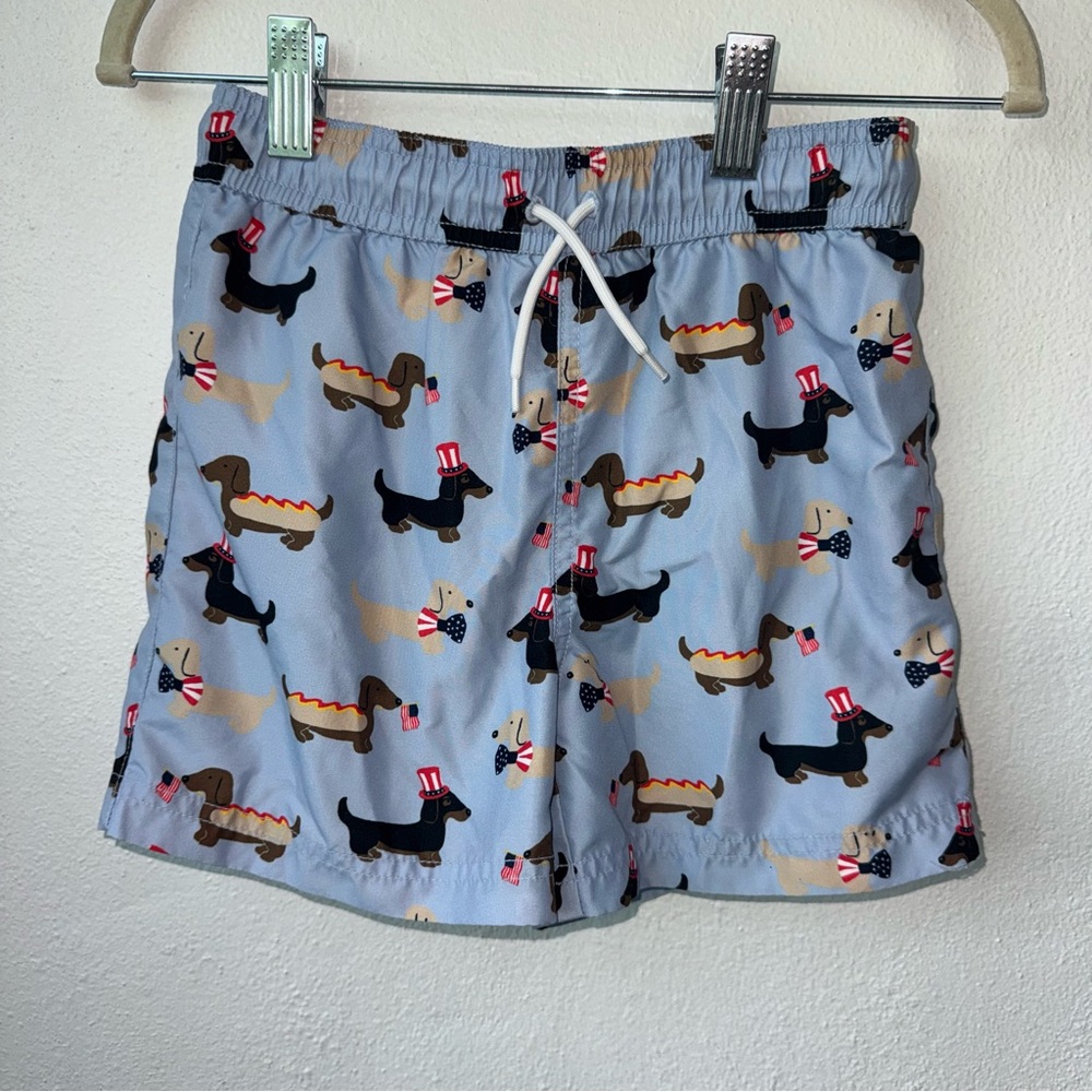Janie and Jack Recycled Hot Dog Swim Trunk Weiner Dog Fourth Of July Swimwear